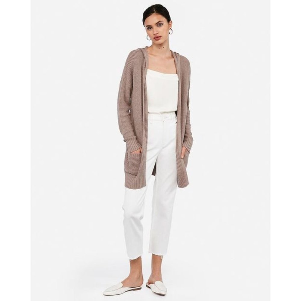 NWT express Taupe Shaker hooded cardigan l